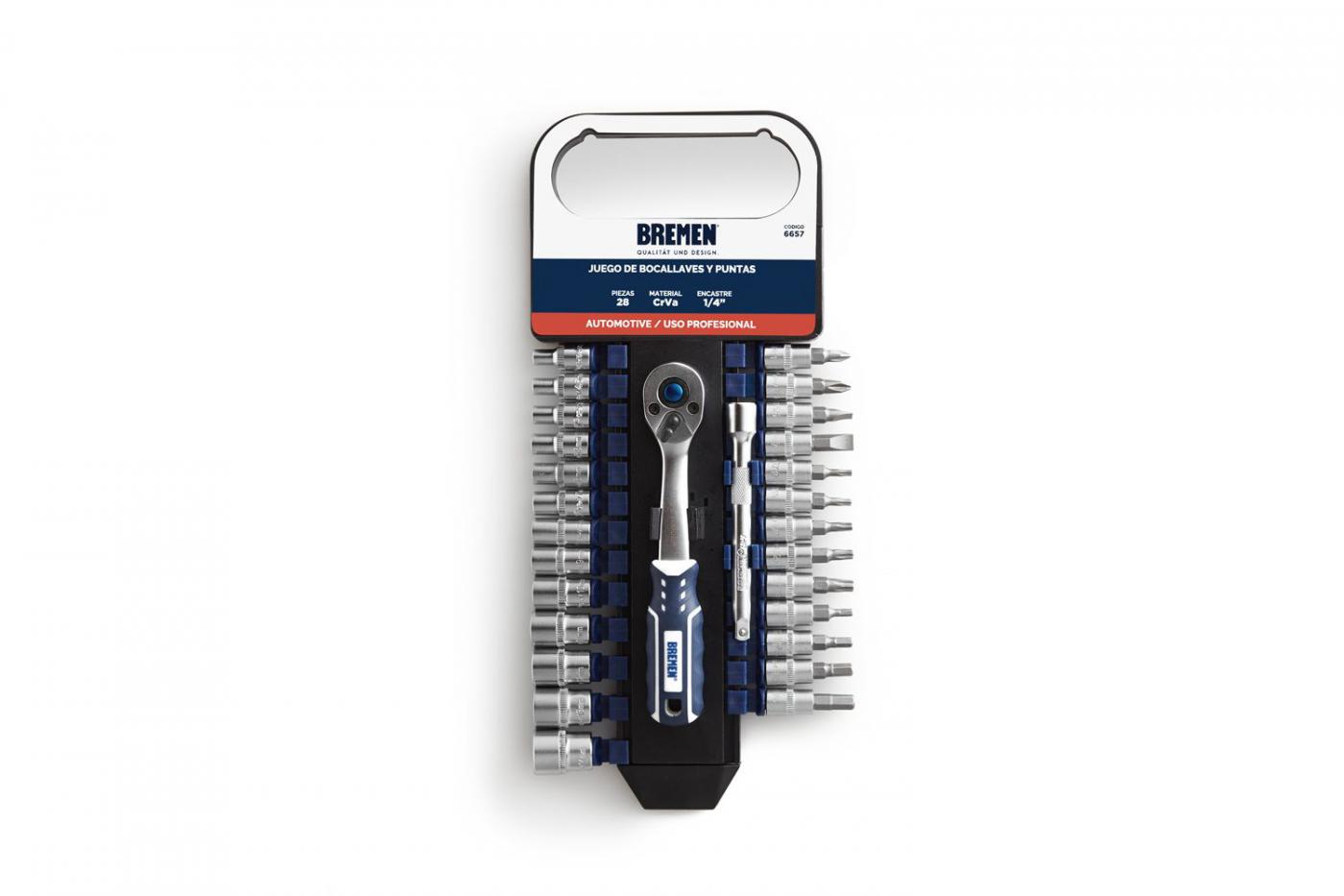 Juego de bocallaves portatil enc.1/4" 28pz. (4-14mm) + (13 puntas) BREMEN - 6657